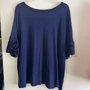 Sonoma 2x Navy Eyelet Sleeve Blouse NWOT
